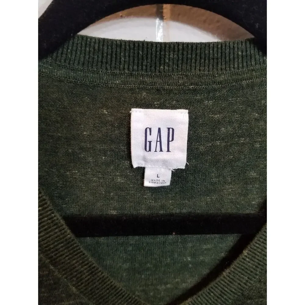 Gap Mens Sz Large Heathered Green Lightweight Pullover V Neck Sweater‎